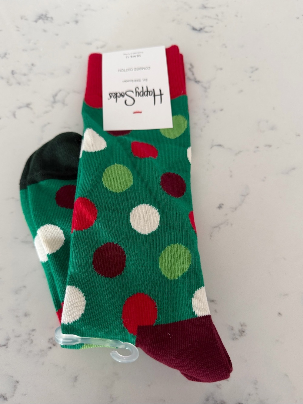 Happy Socks Green Polka Dot Crew Socks with Red, White and Burgundy Dots